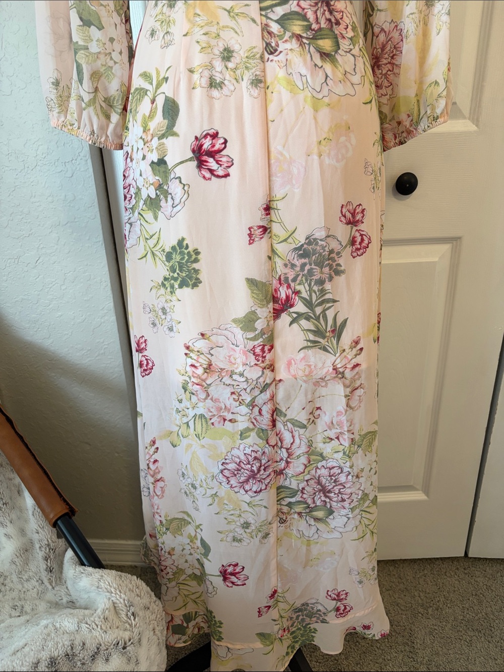 New York and Company floral maxi wrap dress 3/4 sleeve ruffle size extra small - Picture 10 of 11